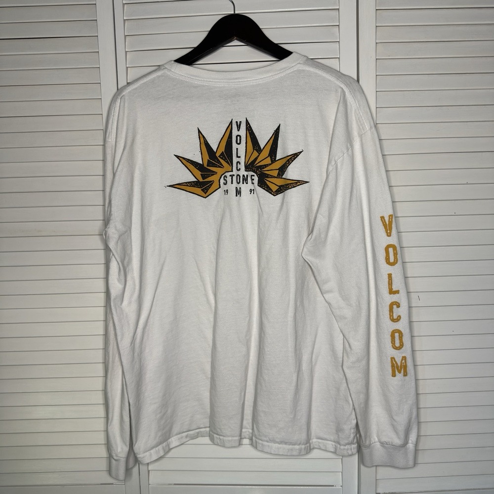 Volcom Stone Long Sleeve Graphic T-Shirt Men's XL White 100% Cotton Skate Surf